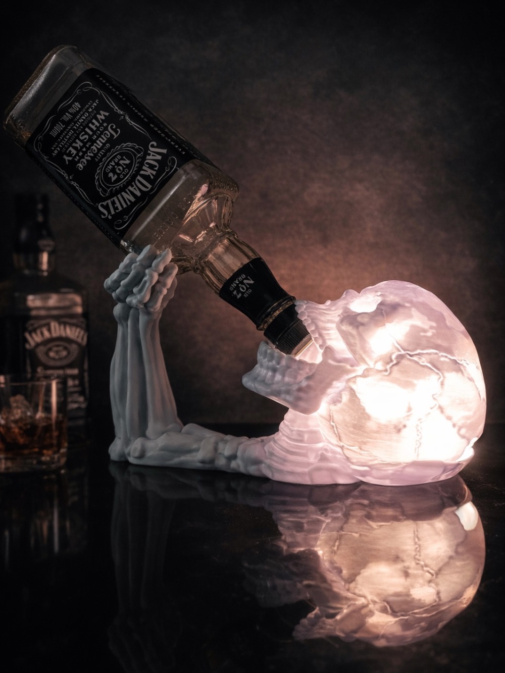 White Illuminated Skull Bottle Holder - LED Accent for Bars